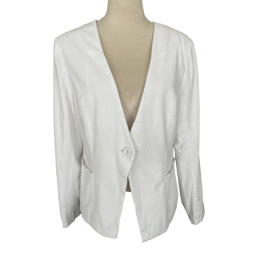 Joie Linen Blend White Blazer Size L Preppy Resort Coastal Chic Capsule Wardrobe